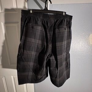 Black Plaid Cargo Shorts